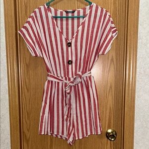 SHEIN Red and White Striped Kids One Piece